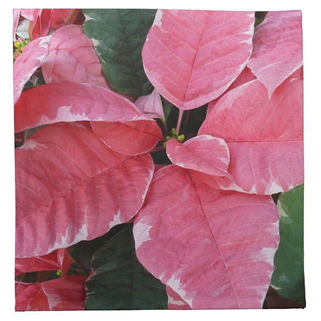 Silver Star Marble Poinsettias Pink Holiday Floral Cloth Napkin (Front)