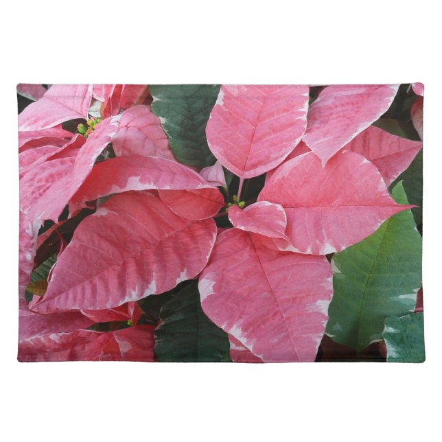Silver Star Marble Poinsettias Pink Holiday Floral Cloth Placemat (Front)