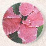 Silver Star Marble Poinsettias Pink Holiday Floral Coaster