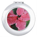 Silver Star Marble Poinsettias Pink Holiday Floral Compact Mirror