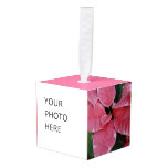 Silver Star Marble Poinsettias Pink Holiday Floral Cube Ornament