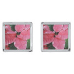 Silver Star Marble Poinsettias Pink Holiday Floral Cufflinks