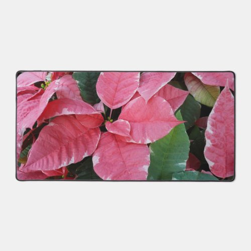 Silver Star Marble Poinsettias Pink Holiday Floral Desk Mat