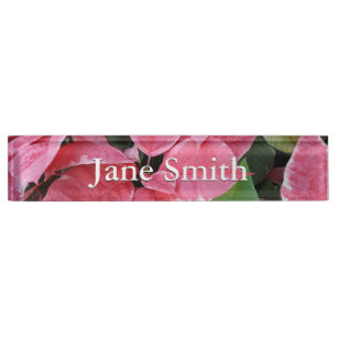 Silver Star Marble Poinsettias Pink Holiday Floral Desk Name Plate
