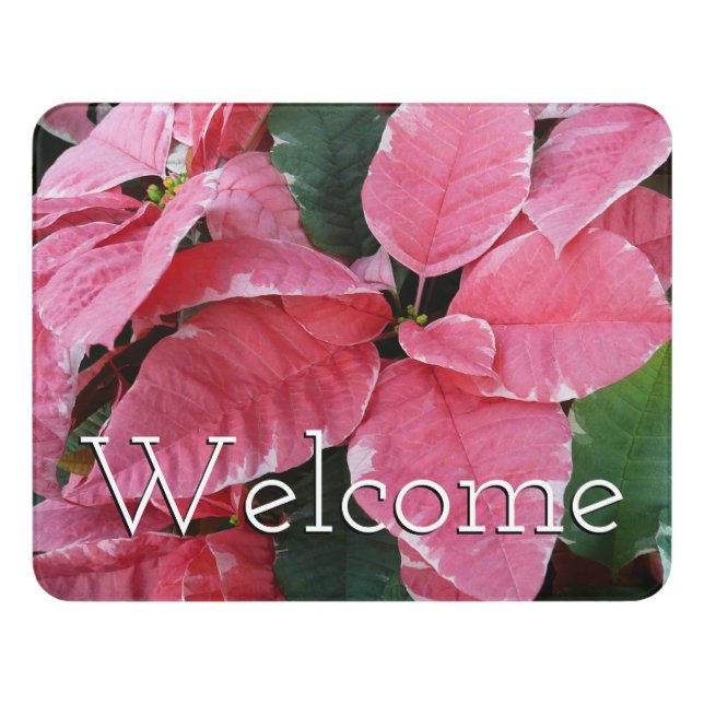 Silver Star Marble Poinsettias Pink Holiday Floral Door Sign (Contemporary Front)
