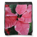 Silver Star Marble Poinsettias Pink Holiday Floral Drawstring Bag