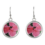 Silver Star Marble Poinsettias Pink Holiday Floral Earrings