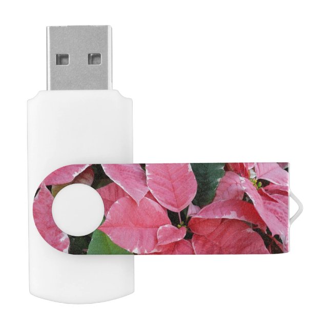 Silver Star Marble Poinsettias Pink Holiday Floral Flash Drive (Opened)