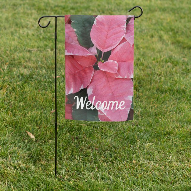 Silver Star Marble Poinsettias Pink Holiday Floral Garden Flag (In SItu)