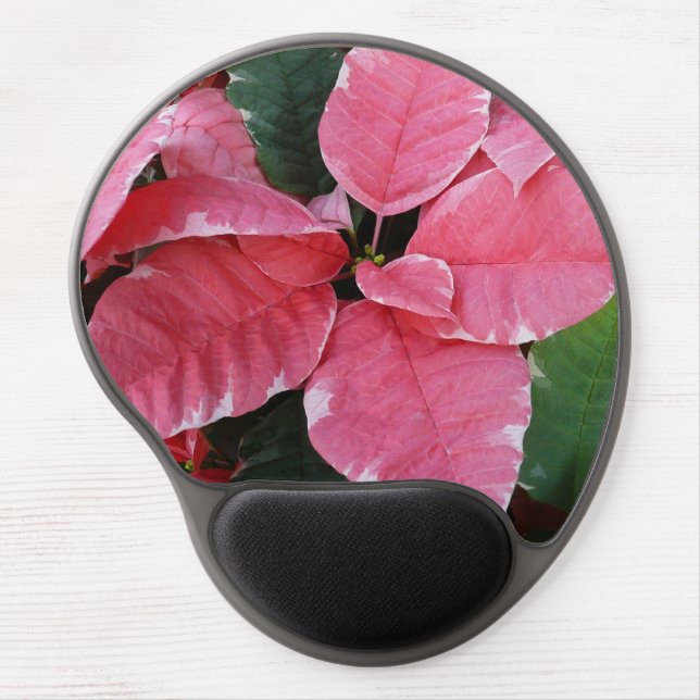Silver Star Marble Poinsettias Pink Holiday Floral Gel Mouse Pad (Front)
