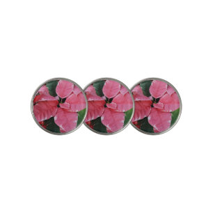 Silver Star Marble Poinsettias Pink Holiday Floral Golf Ball Marker