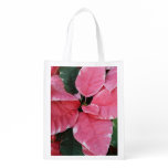 Silver Star Marble Poinsettias Pink Holiday Floral Grocery Bag
