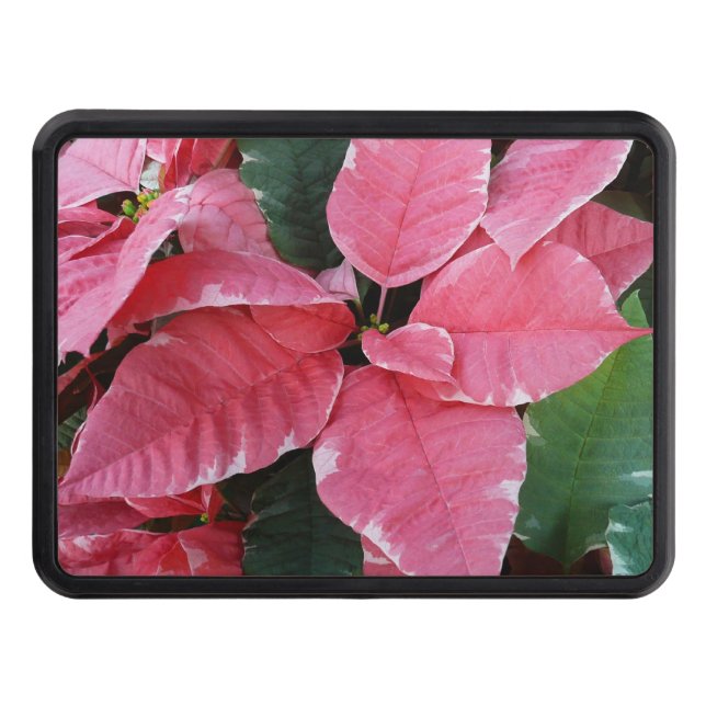 Silver Star Marble Poinsettias Pink Holiday Floral Hitch Cover (Front)