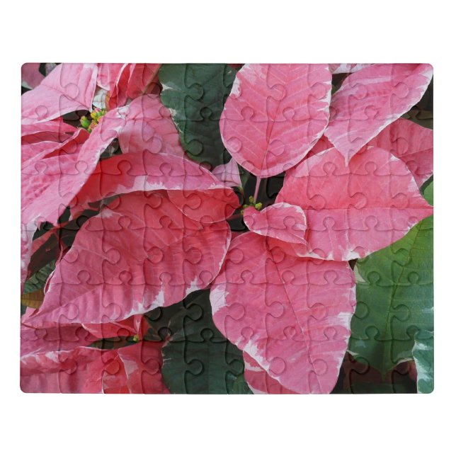 Silver Star Marble Poinsettias Pink Holiday Floral Jigsaw Puzzle (Puzzle Horizontal)