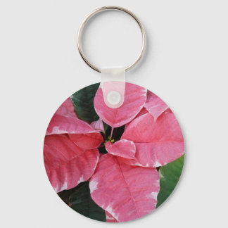 Silver Star Marble Poinsettias Pink Holiday Floral Keychain