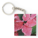 Silver Star Marble Poinsettias Pink Holiday Floral Keychain