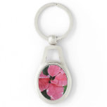 Silver Star Marble Poinsettias Pink Holiday Floral Keychain