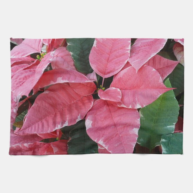 Silver Star Marble Poinsettias Pink Holiday Floral Kitchen Towel (Horizontal)
