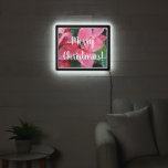 Silver Star Marble Poinsettias Pink Holiday Floral LED Sign