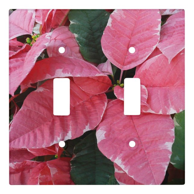 Silver Star Marble Poinsettias Pink Holiday Floral Light Switch Cover (Front)