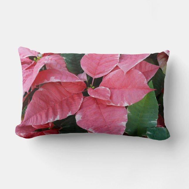 Silver Star Marble Poinsettias Pink Holiday Floral Lumbar Pillow (Front)
