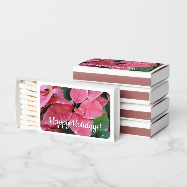 Silver Star Marble Poinsettias Pink Holiday Floral Matchboxes (Stacked)