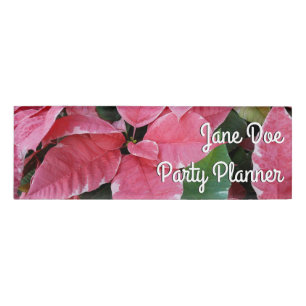 Silver Star Marble Poinsettias Pink Holiday Floral Name Tag