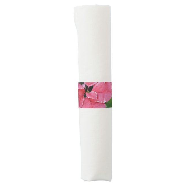 Silver Star Marble Poinsettias Pink Holiday Floral Napkin Bands (Front)