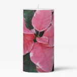 Silver Star Marble Poinsettias Pink Holiday Floral Pillar Candle