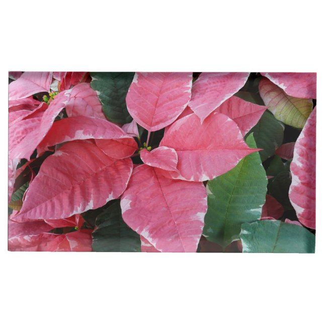 Silver Star Marble Poinsettias Pink Holiday Floral Place Card Holder (Front)