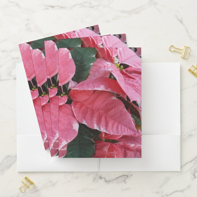 Silver Star Marble Poinsettias Pink Holiday Floral Pocket Folder (In Situ)