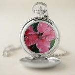 Silver Star Marble Poinsettias Pink Holiday Floral Pocket Watch