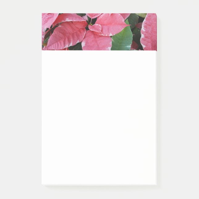Silver Star Marble Poinsettias Pink Holiday Floral Post-it Notes (Front)