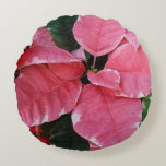 Silver Star Marble Poinsettias Pink Holiday Floral Round Pillow