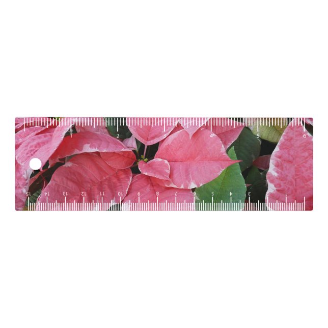 Silver Star Marble Poinsettias Pink Holiday Floral Ruler (Front)