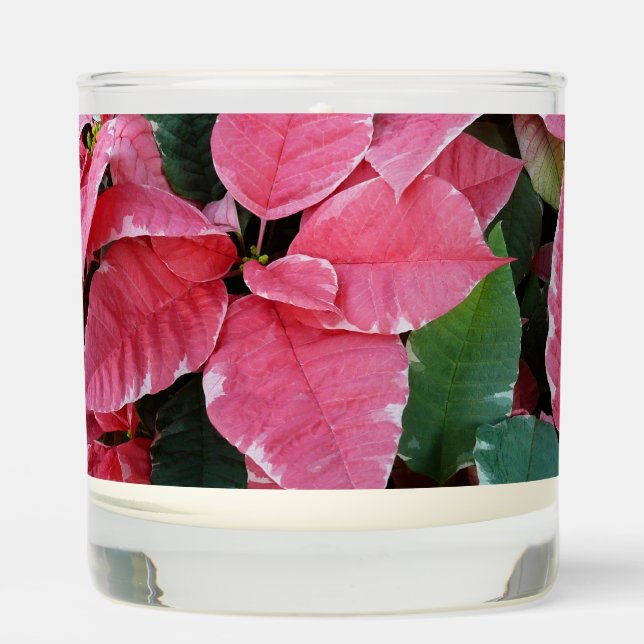 Silver Star Marble Poinsettias Pink Holiday Floral Scented Candle (Front)