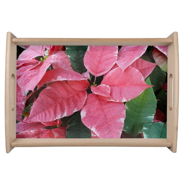 Silver Star Marble Poinsettias Pink Holiday Floral Serving Tray (Front)