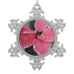 Silver Star Marble Poinsettias Pink Holiday Floral Snowflake Pewter Christmas Ornament