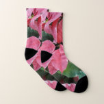 Silver Star Marble Poinsettias Pink Holiday Floral Socks