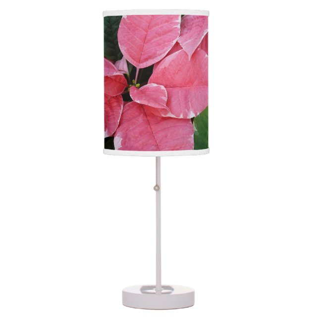 Silver Star Marble Poinsettias Pink Holiday Floral Table Lamp (Front)