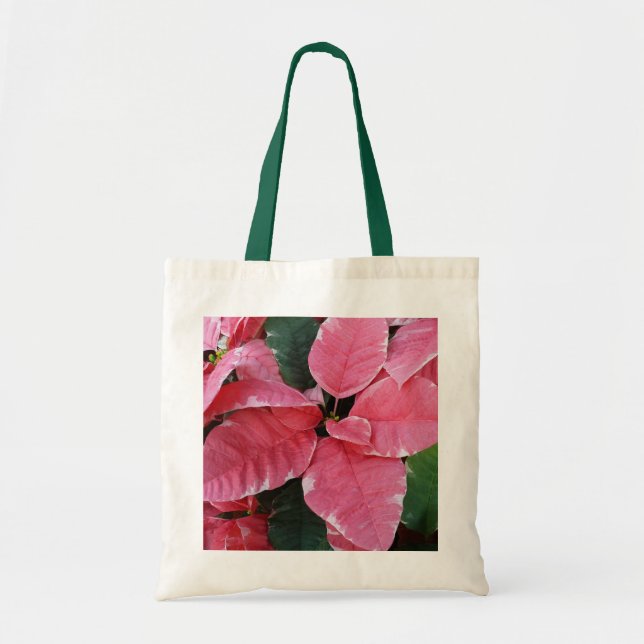Silver Star Marble Poinsettias Pink Holiday Floral Tote Bag (Front)