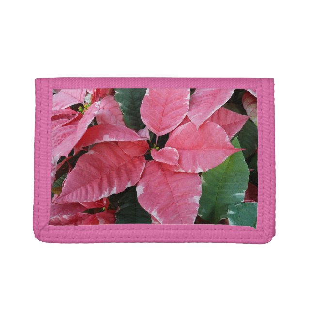 Silver Star Marble Poinsettias Pink Holiday Floral Trifold Wallet (Front)