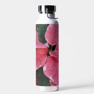 Silver Star Marble Poinsettias Pink Holiday Floral Water Bottle