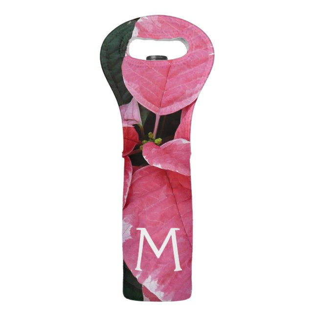 Silver Star Marble Poinsettias Pink Holiday Floral Wine Bag (Front)