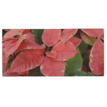 Silver Star Marble Poinsettias Pink Holiday Floral Wood Flash Drive