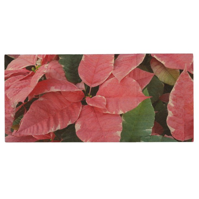 Silver Star Marble Poinsettias Pink Holiday Floral Wood Flash Drive (Front)