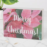 Silver Star Marble Poinsettias Pink Holiday Floral Wooden Box Sign