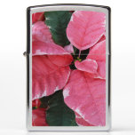 Silver Star Marble Poinsettias Pink Holiday Floral Zippo Lighter