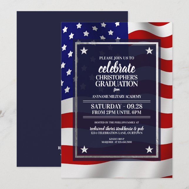 Silver Star Military Academy Graudation Party Invitation (Front/Back)