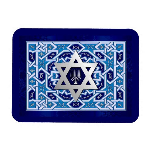 Silver Star of David and Menorah Hanukkah Gift Magnet